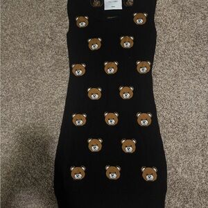 Moschino Jeremy Scott Couture Black Knit Dress with Bear Motif (Medium)